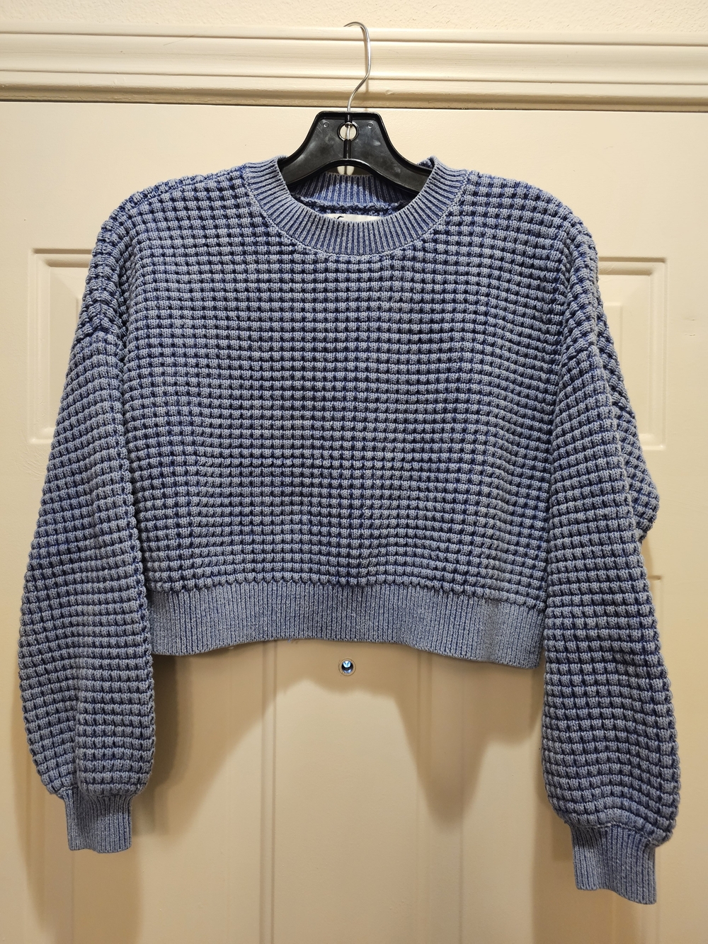 Hollister Dusty Blue Waffle-Knit Cropped Crewneck Sweater